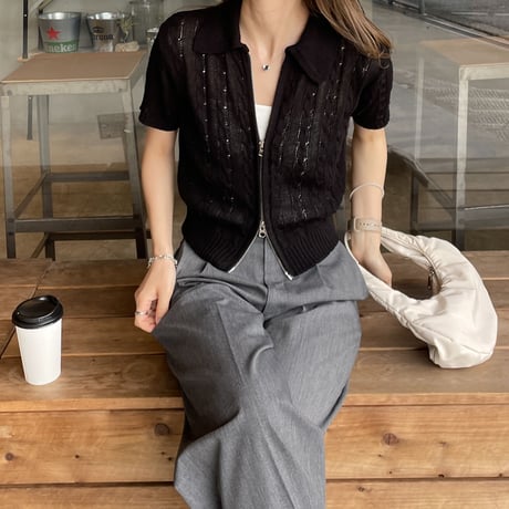 cable short W zip knit