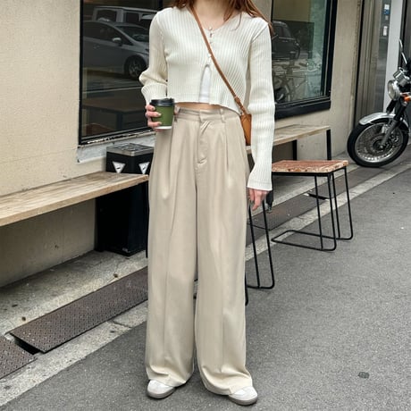 button rib short cardigan