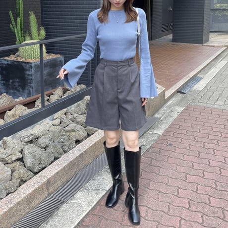 flare sleeve simple rib knit