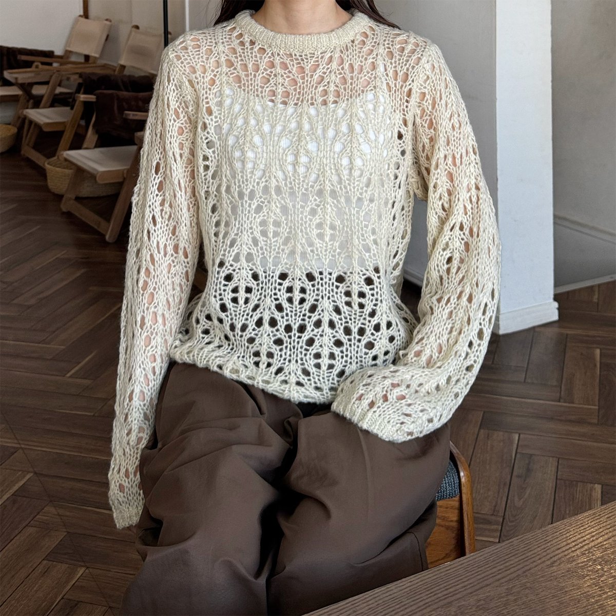 crochet knit pullover | LE MORE