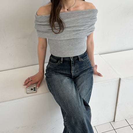 【SAMPLE SALE】half sleeve sheer off shoulder knit
