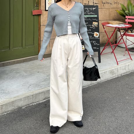 button rib short cardigan