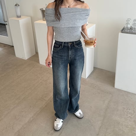 【SAMPLE SALE】half sleeve sheer off shoulder knit