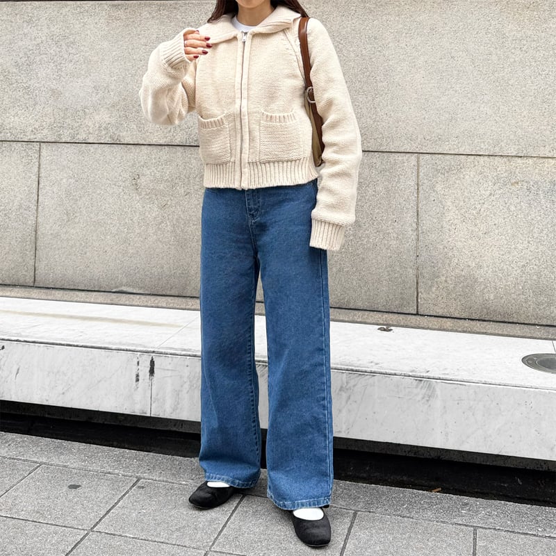 basic semi wide straight denim | LE MORE