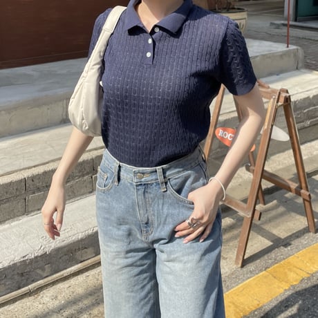 compact sheer polo knit