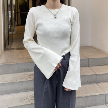flare sleeve simple rib knit