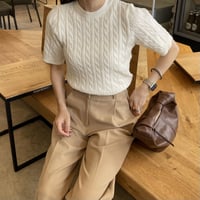 【SAMPLE SALE】crew neck cable half sleeve knit