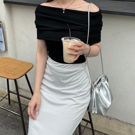【SAMPLE SALE】half sleeve sheer off shoulder knit