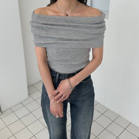 【SAMPLE SALE】half sleeve sheer off shoulder knit