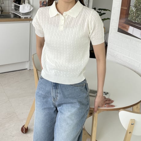 compact sheer polo knit