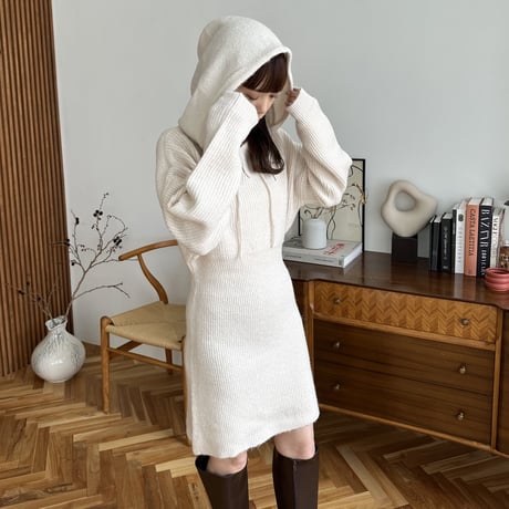 hoodie rib knit mini one-piece
