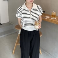 half zip border half sleeve knit