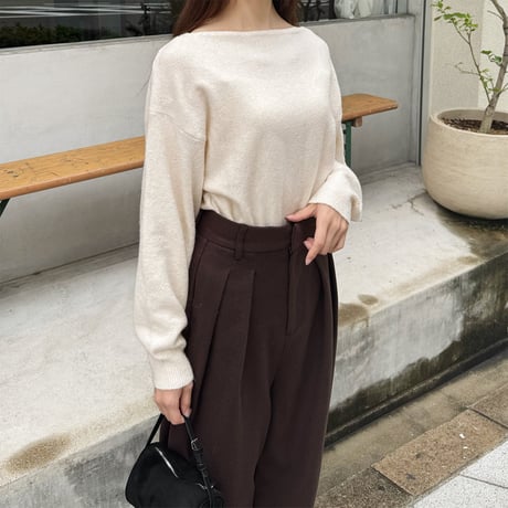 choker set boat neck knit pullover
