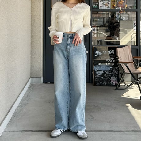button rib short cardigan