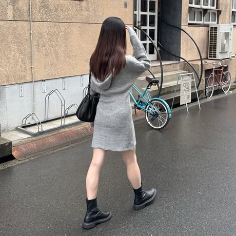 hoodie rib knit mini one-piece
