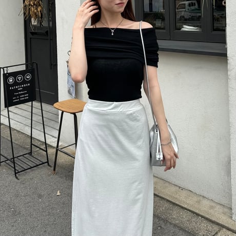 【SAMPLE SALE】half sleeve sheer off shoulder knit