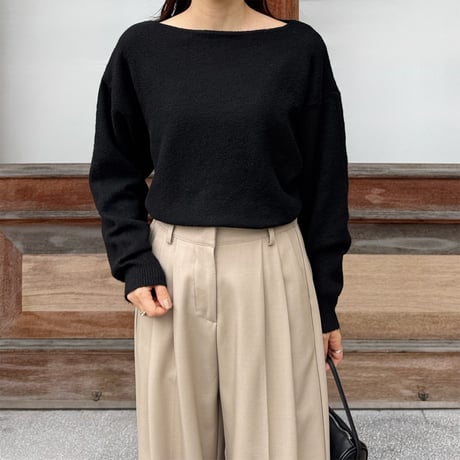 choker set boat neck knit pullover