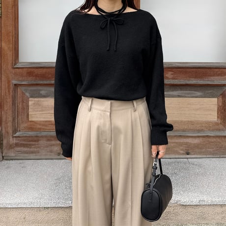 choker set boat neck knit pullover