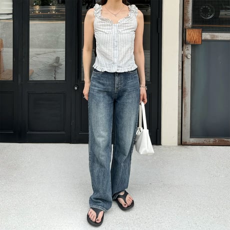 【SAMPLE SALE】stripe gather frill  blouse