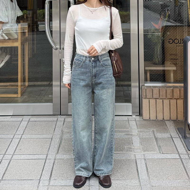 basic semi wide straight denim | LE MORE