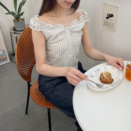 【SAMPLE SALE】stripe gather frill  blouse