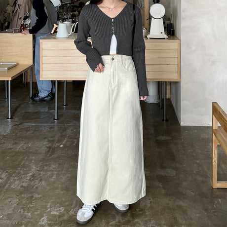 button rib short cardigan