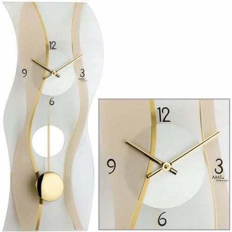 アームス ◆AMS 7347◆ガラス振り子付き掛け時計 (ゴールド)◆クォーツムーブメント