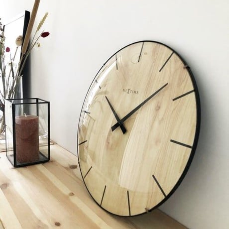 NEXTIME◆NEXT 3249◆エッジウッドドーム掛け時計◆Ø35cm◆ライトウッド