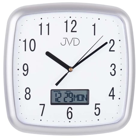 JVD◆DH615.1◆デジタル日付表示、壁掛け時計◆シルバー◆チェコ共和国、東欧時計