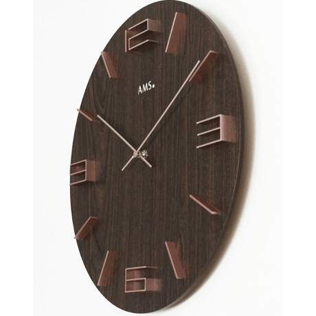 アームス ◆AMS 9591◆デザイン掛け時計ダークブラウンの木目調◆クォーツムーブメント