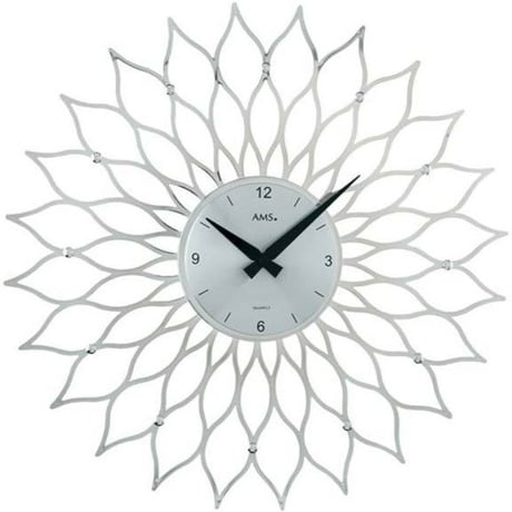 アームス ◆AMS 9358◆サンフラワーデザイン壁掛け時計(シルバー)◆クォーツムーブメント