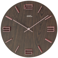 アームス ◆AMS 9591◆デザイン掛け時計ダークブラウンの木目調◆クォーツムーブメント