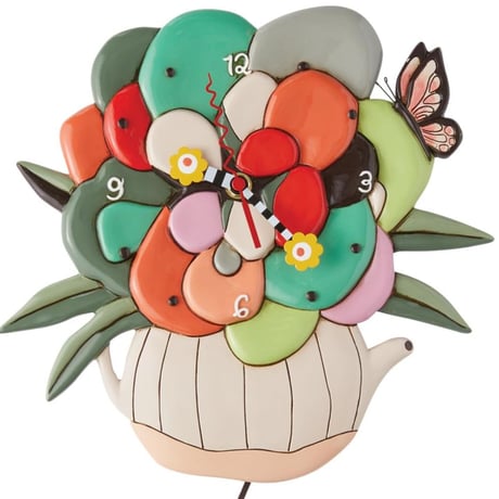 アレン デザイン スタジオ◆6016646◆花と蝶のティーポット 振り子壁掛け時計◆ALLEN DESIGN  STUDIO