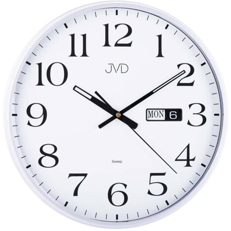 JVD◆HP671.1◆曜日と日付表示、サイレント壁掛け時計◆直径35cm◆チェコ共和国、東欧時計