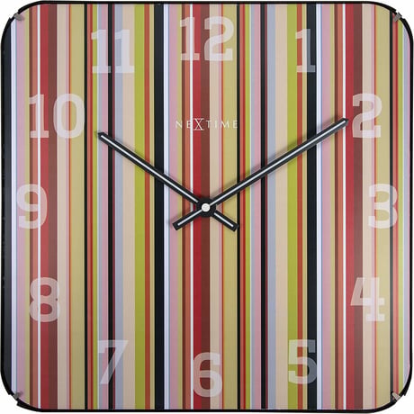 NEXTIME◆NEXT  3169◆"Smithy Dome"スミシードームスクエア掛け時計◆35 cm◆レトロ、ストライプ