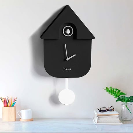 レッドキャンディ◆FISURA FI-CL1320◆カッコウ時計・鳩時計・壁掛け時計◆黒◆Cuckoo House Clock