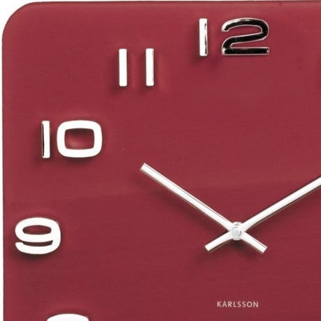 カールソン◆KARLSSON  KA5641RD◆ガラス 掛け時計(レッド)◆Vintage Square Glass Clock