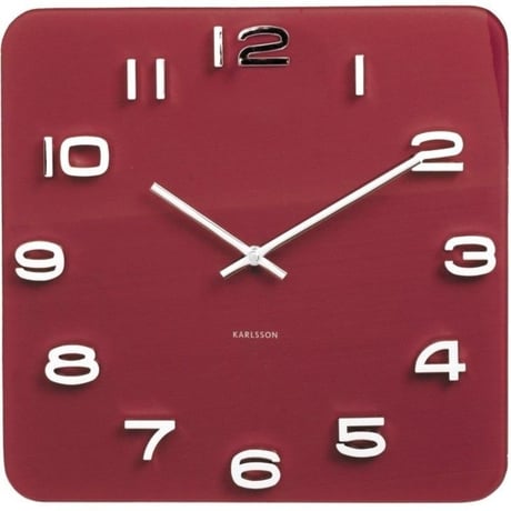 カールソン◆KARLSSON  KA5641RD◆ガラス 掛け時計(レッド)◆Vintage Square Glass Clock