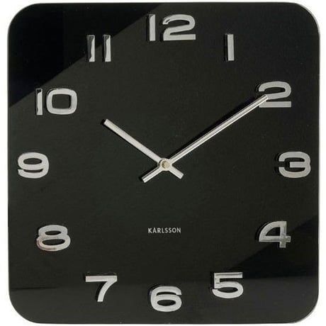 カールソン◆KARLSSON  KA4398◆ガラス 掛け時計(黒)◆Vintage Square Glass Clock