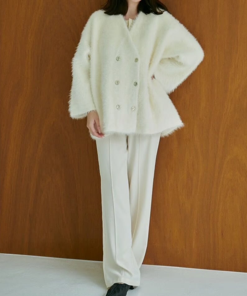 ルエマLE.EMA モヘアタッチダブルボタンカーディガン