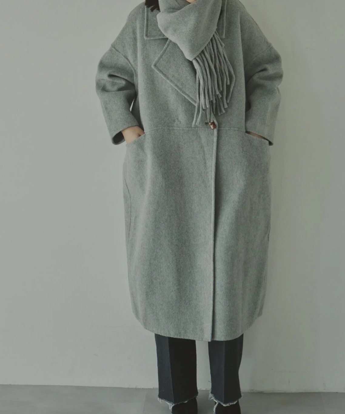 muffler set wool long coat | Le.ema