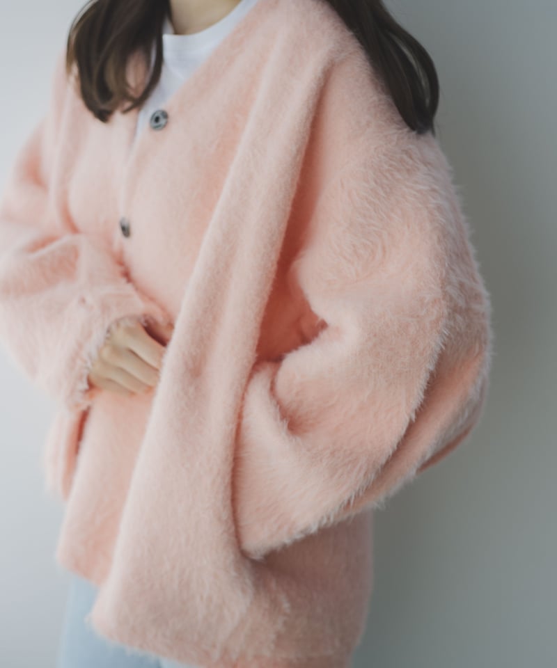 Le.ema モヘアタッチリラックスカーディガンサーモンピンク