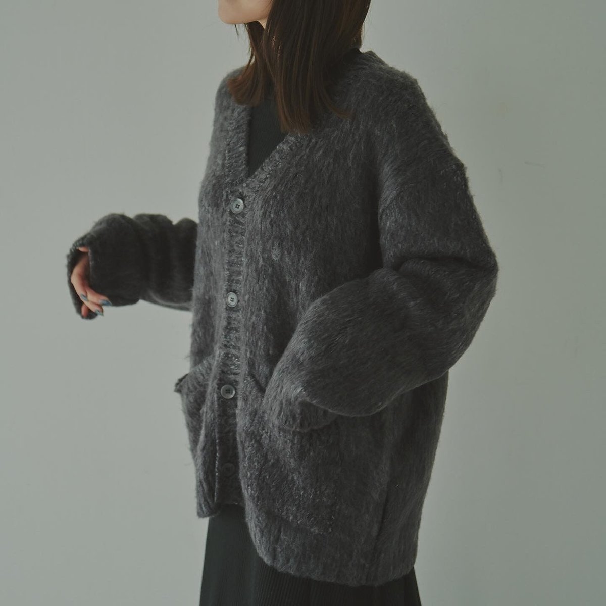 shaggy knit cardigan | Le.ema