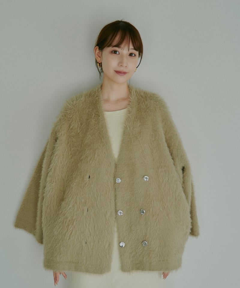 LE.EMA モヘアタッチダブルボタンカーディガン