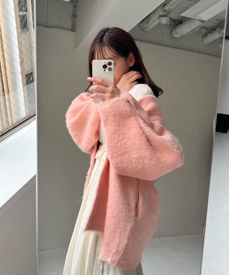 Le.ema モヘアタッチリラックスカーディガン　サーモンピンク Le.ema モヘアタッチリラックスカーディガン サーモンピンク