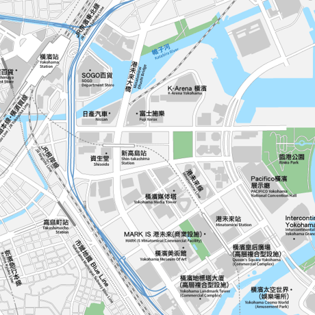 神奈川 横浜みなとみらい ベクター地図データ(eps) 中国語(繁体字) / 英語 並記版