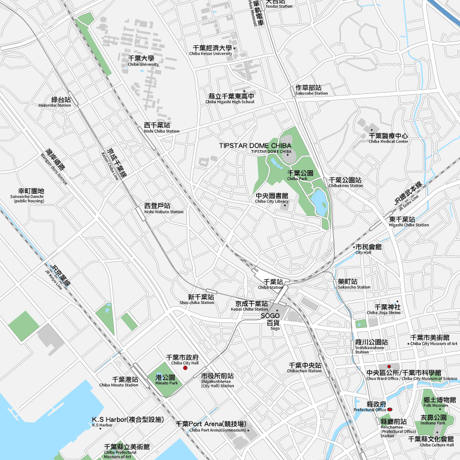 千葉 千葉駅周辺 ベクター地図データ(eps) 中国語繁体字 / 英語 並記版