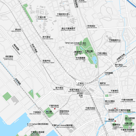 千葉 千葉駅周辺 ベクター地図データ(eps) 中国語繁体字 / 英語 並記版