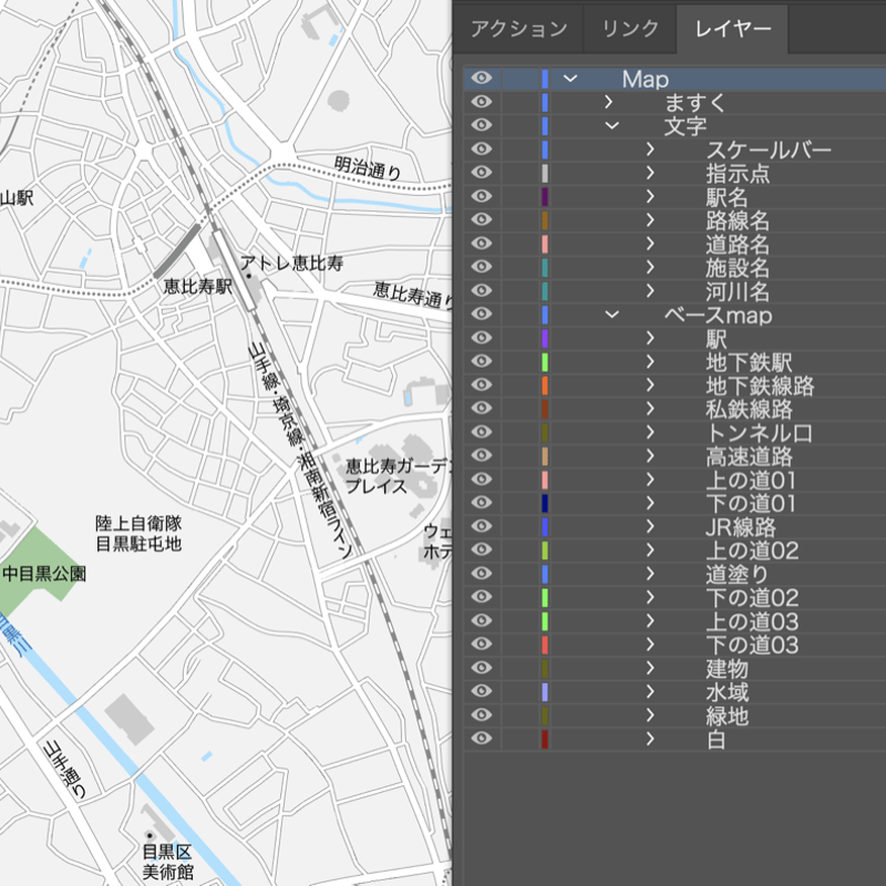 東京 恵比寿・代官山・中目黒 ベクター地図データ(eps) 日本語