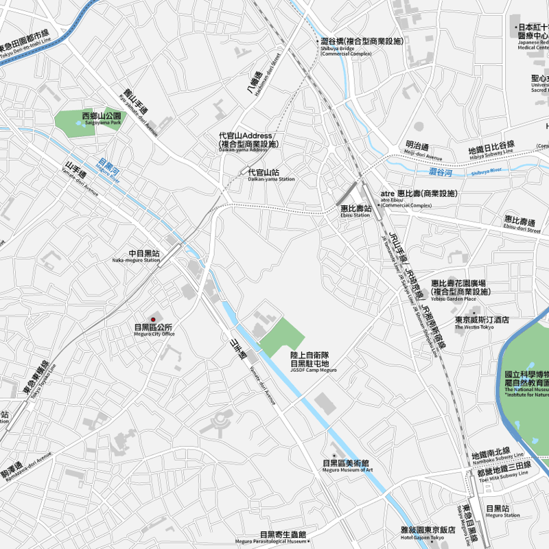 東京 恵比寿・代官山・中目黒 ベクター地図データ(eps) 繁体語/英語 並